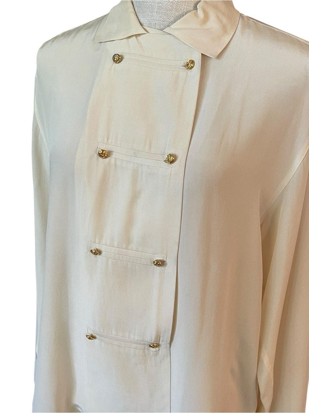 Vintage 80’s Luxurious Silk Equestrian or Dynasty Style Double Breasted Blouse